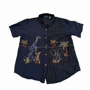Women’s Lemon Grass Shirt Studio Safari Wildlife Embroidered Short Sleeve Medium